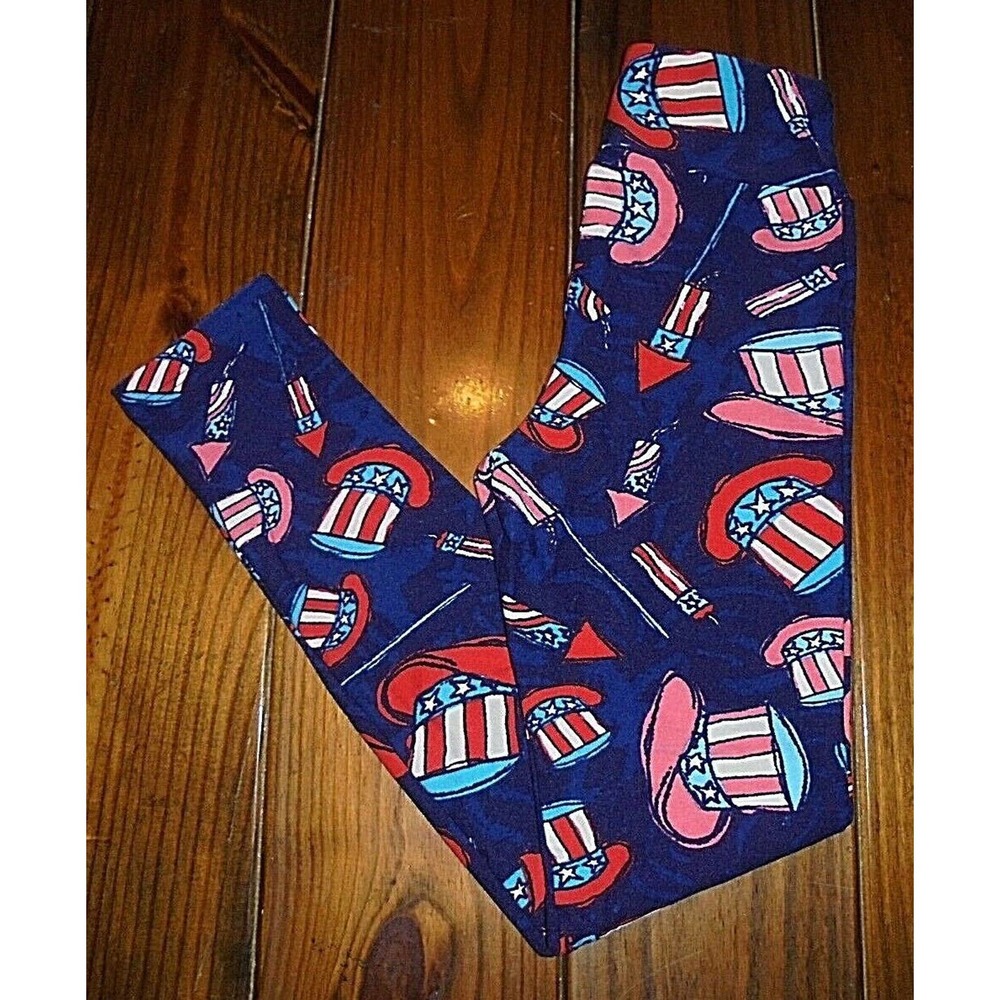 Brand New LuLaRoe Americana Leggings Tween navy Blue w/ Hats Vintage cute!!
